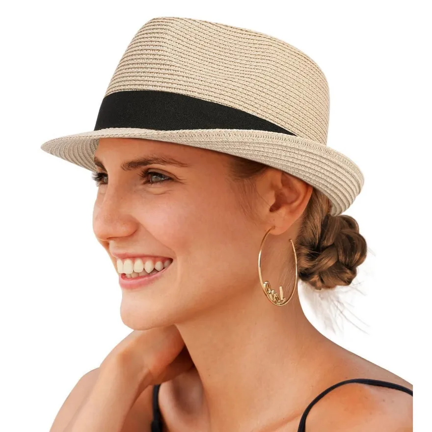Creekstone Fedora Sonnenhut für Damen und Herren, faltbarer Papierstroh