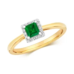 9 ct/Karat Gelb Gold Diamantring Brillant-Schliff 0.09 Karat HI - I1 mit Smaragd