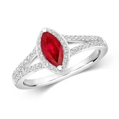 9 ct/Karat Weißgold Diamant Ring Brillant-Schliff 0.25 Karat HI - I1 mit Rubin