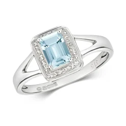 9 ct/Karat Weißgold Diamant Solitärring Brillant-Schliff H - PK mit Aquamarin