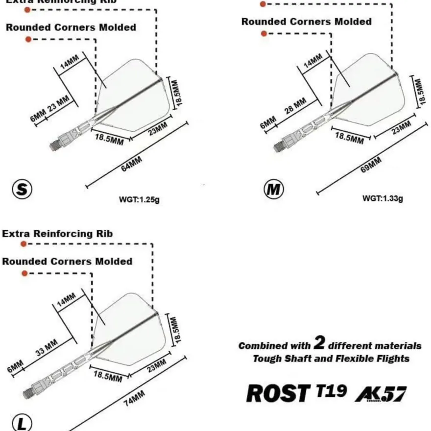 Cuesoul ROST T19 Integrierter Dartschaft und Flights, Big Wing Shape, 3er-Set