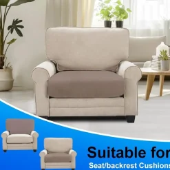 Cycmaco Samt Sitzkissenbezug für Sofas, Stretch, rutschfest, waschbar, Khaki