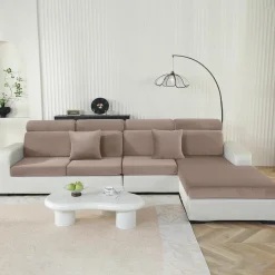 Cycmaco Samt Sitzkissenbezug für Sofas, Stretch, rutschfest, waschbar, Khaki