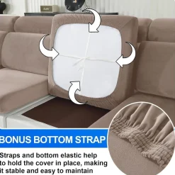 Cycmaco Samt Sitzkissenbezug für Sofas, Stretch, rutschfest, waschbar, Khaki
