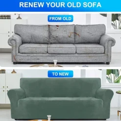 Cycmaco Samt Sofa Überzug 2 Sitzer, elastisch, rutschfest, hellgrün