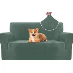 Cycmaco Samt Sofa Überzug 2 Sitzer, elastisch, rutschfest, hellgrün