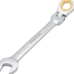 DAKCOS Kombi-Ratschenschlüssel 17mm mit Gelenk, CR-V, mattierte Chromoberfläche