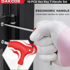 DAKCOS 10-teiliges Sechskantschlüssel Set mit T-Griff und Quergriffen, SAE/INCH