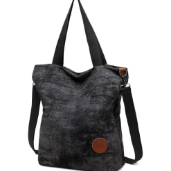 Damen Canvas Handtasche Schultertasche Multifunktionale Umhängetasche Schwarz