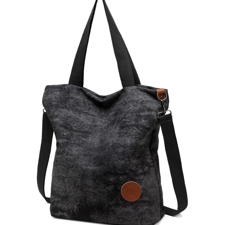 Damen Canvas Handtasche Schultertasche Multifunktionale Umhängetasche Schwarz