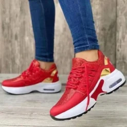 Damen Freizeit Turnschuhe Turnschuhe Damen Keilabsatz Schnurabsatz Sport Fitness Schu
