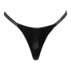 Damen Lack String S - XXL schwarz Stretch sexy scharf Tanga Panty