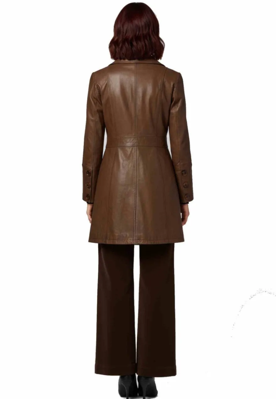 Damen Ledermantel Ricano Lucy Braun Echt Lammnappa Leder Kurzmantel Slim Fit Revers