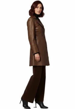 Damen Ledermantel Ricano Lucy Braun Echt Lammnappa Leder Kurzmantel Slim Fit Revers