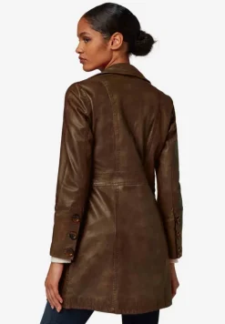 Damen Ledermantel Ricano Lucy Braun Echt Lammnappa Leder Kurzmantel Slim Fit Revers