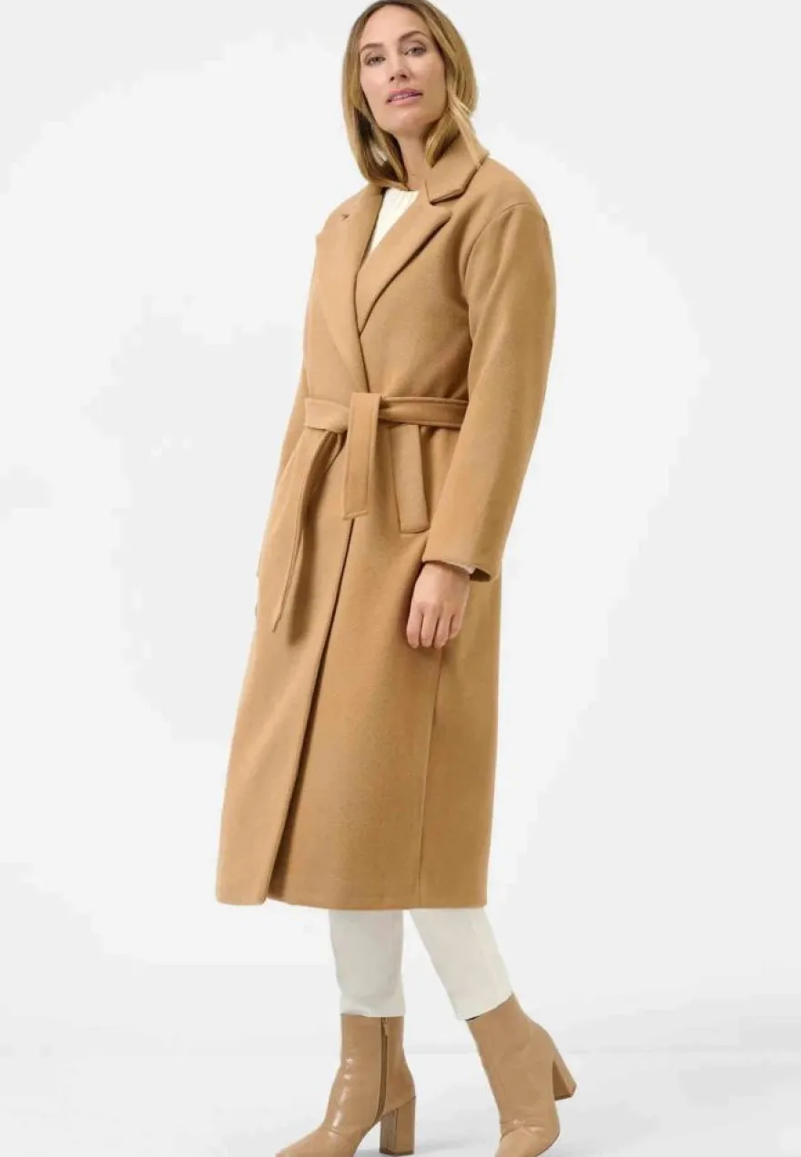 Damenmantel Ricano Miriam camel lang mit Bindegürtel