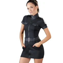 Damen Polizei-Kleid S M L XL mit Front-Reißverschluss Kostüm schwarz