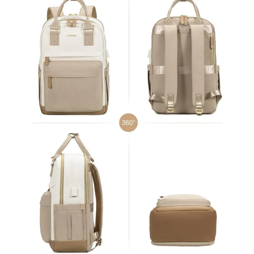Damen Rucksack 15,6 Zoll Laptop Schulrucksack Reiserucksack Beige