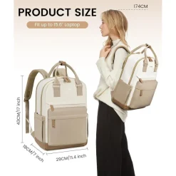 Damen Rucksack 15,6 Zoll Laptop Schulrucksack Reiserucksack Beige