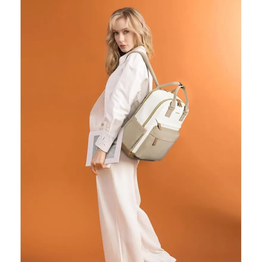Damen Rucksack 15,6 Zoll Laptop Schulrucksack Reiserucksack Beige