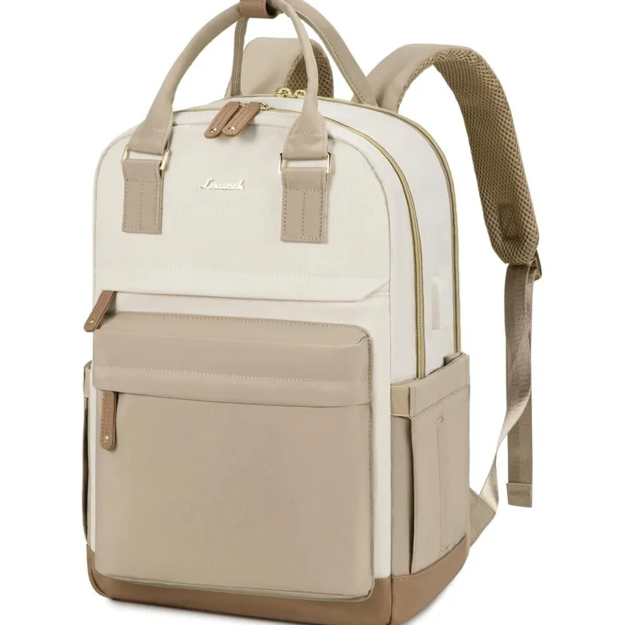 Damen Rucksack 15,6 Zoll Laptop Schulrucksack Reiserucksack Beige