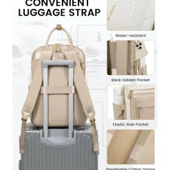 Damen Rucksack 15,6 Zoll Laptop Schulrucksack Reiserucksack Beige