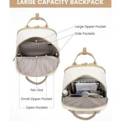 Damen Rucksack 15,6 Zoll Laptop Schulrucksack Reiserucksack Beige