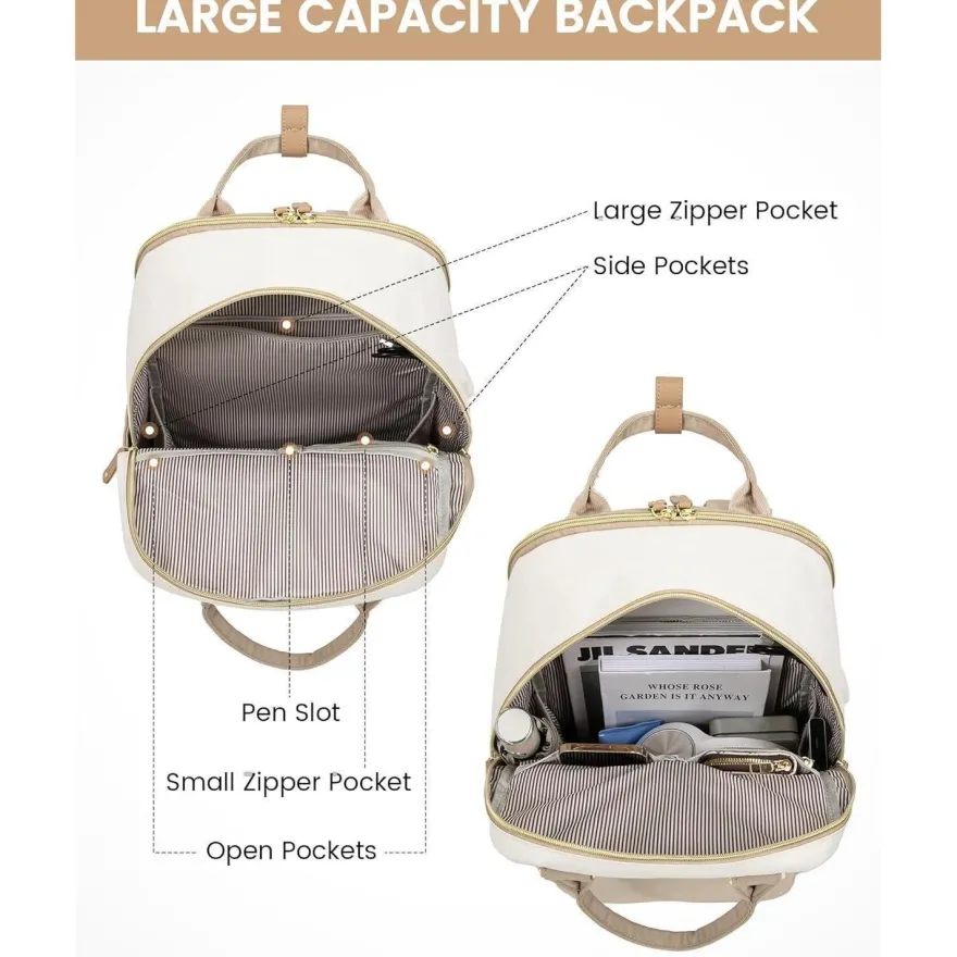 Damen Rucksack 15,6 Zoll Laptop Schulrucksack Reiserucksack Beige