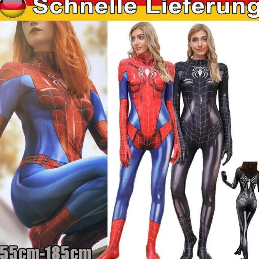 Damen Sexy Karneval Cosplay Spiderman Damen Kostum Superhero Party Jumpsuit