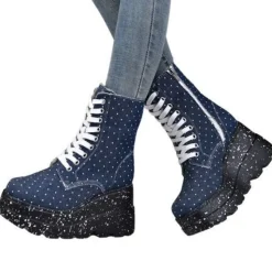 Damen Stiefeletten Mit Keilabsatz Plattform Frauen Lassig Party Schnuren Schuhe