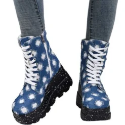 Damen Stiefeletten Mit Keilabsatz Plattform Frauen Lassig Party Schnuren Schuhe