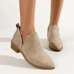 Damen Stiefeletten Runder Zeh Kurzer Bootie Frauen Retro Gehen Schlupfen Schuhe