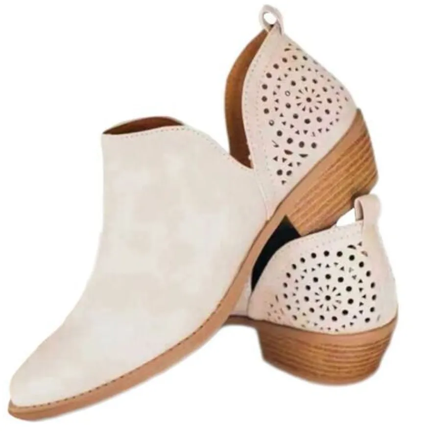 Damen Stiefeletten Runder Zeh Kurzer Bootie Frauen Retro Gehen Schlupfen Schuhe
