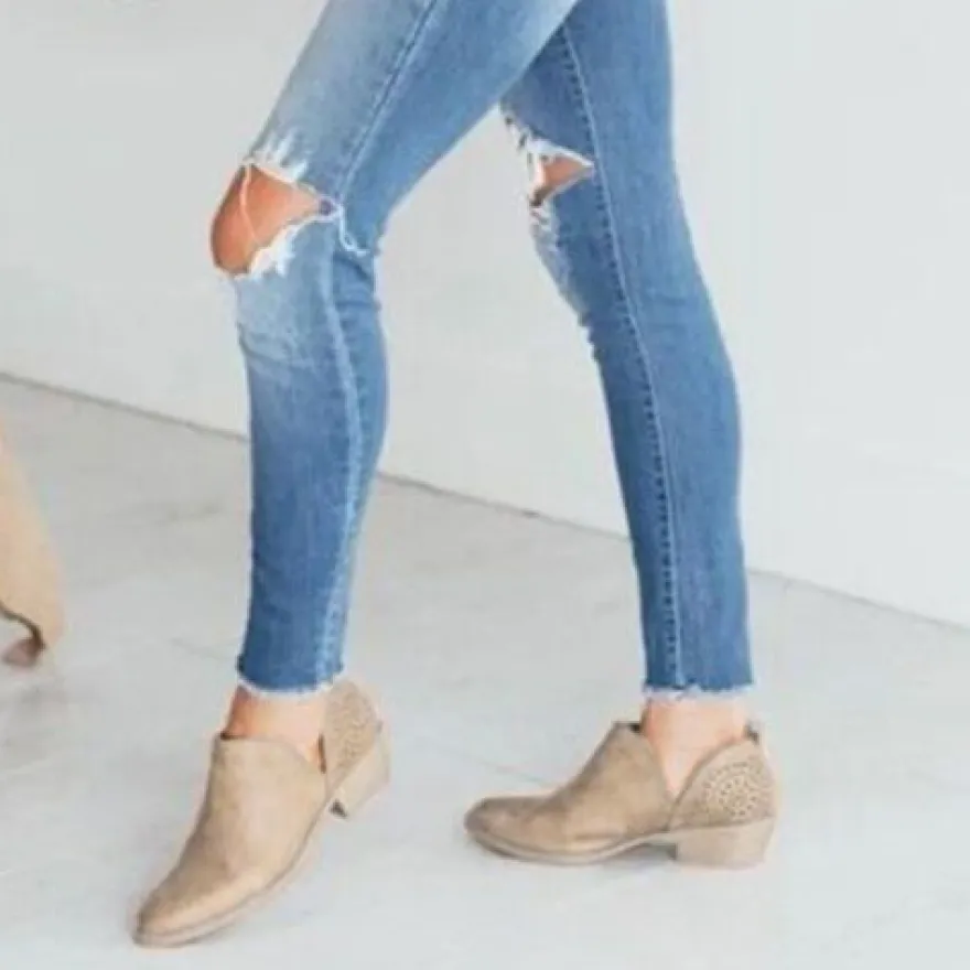 Damen Stiefeletten Runder Zeh Kurzer Bootie Frauen Retro Gehen Schlupfen Schuhe