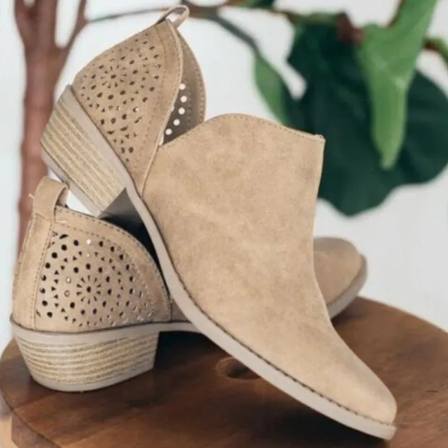 Damen Stiefeletten Runder Zeh Kurzer Bootie Frauen Retro Gehen Schlupfen Schuhe