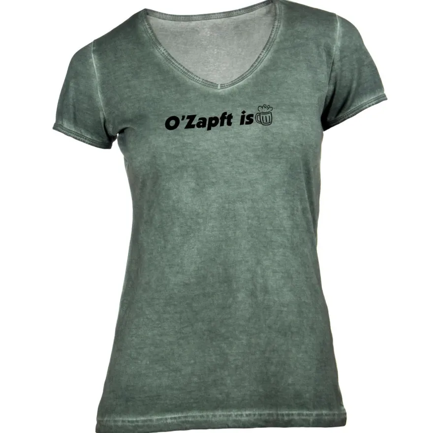 Damen T-Shirt V-Ausschnitt Oktoberfest - O Zapft Is Bierkrug