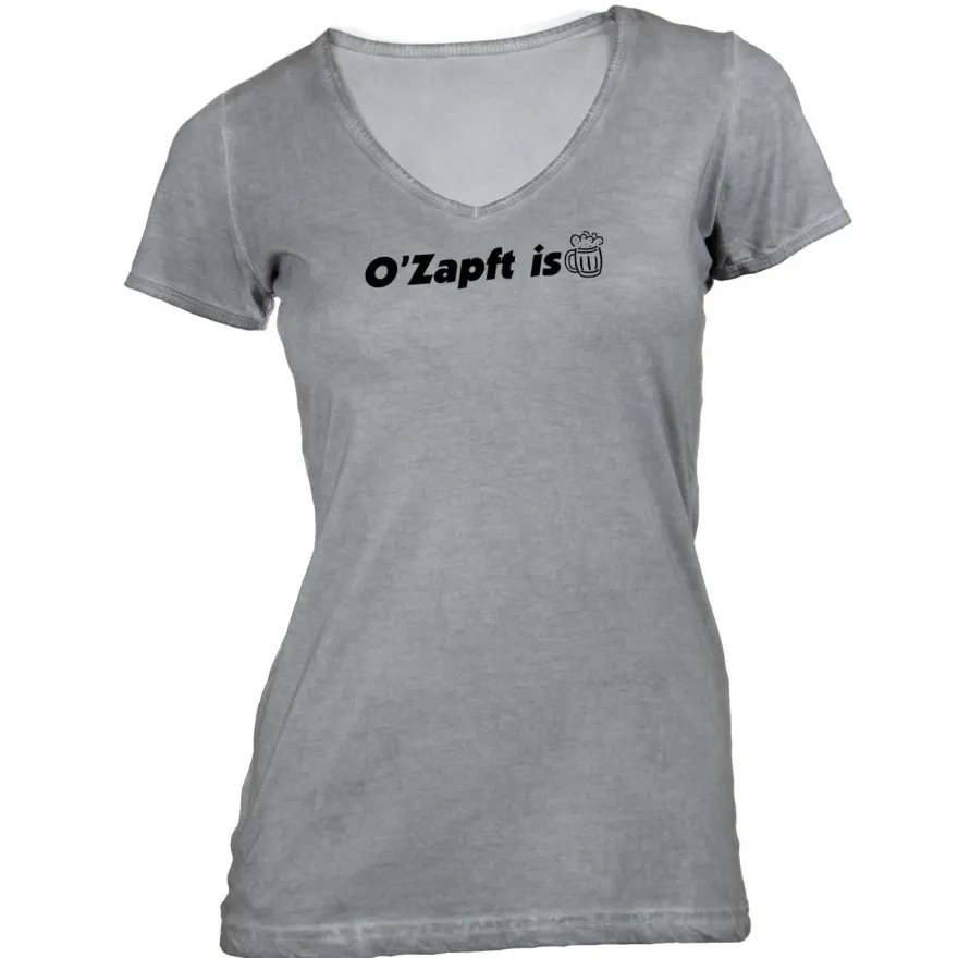 Damen T-Shirt V-Ausschnitt Oktoberfest - O Zapft Is Bierkrug