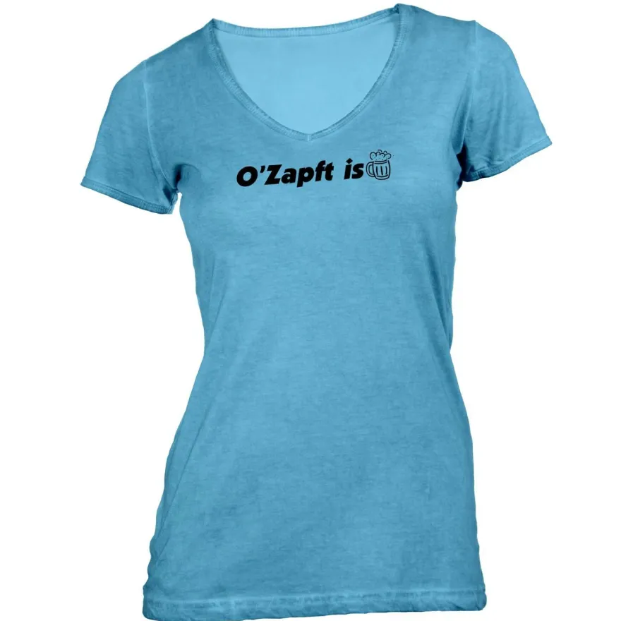 Damen T-Shirt V-Ausschnitt Oktoberfest - O Zapft Is Bierkrug