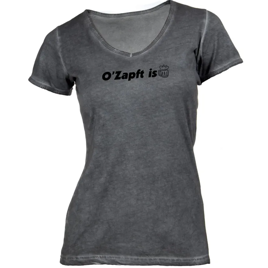 Damen T-Shirt V-Ausschnitt Oktoberfest - O Zapft Is Bierkrug