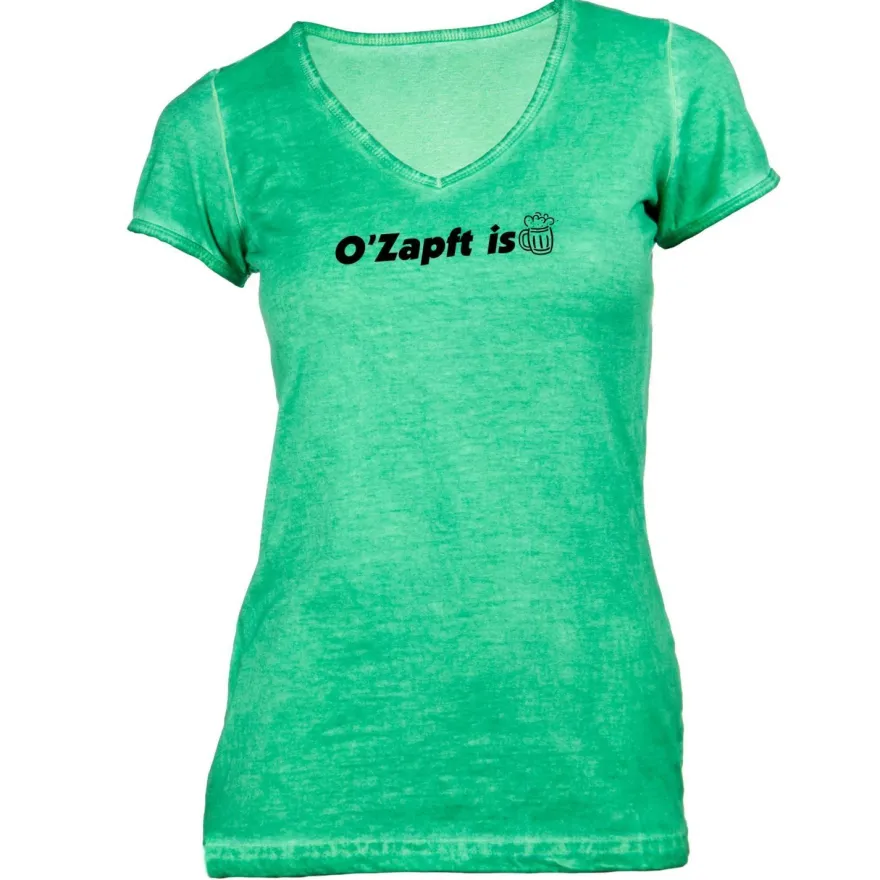 Damen T-Shirt V-Ausschnitt Oktoberfest - O Zapft Is Bierkrug