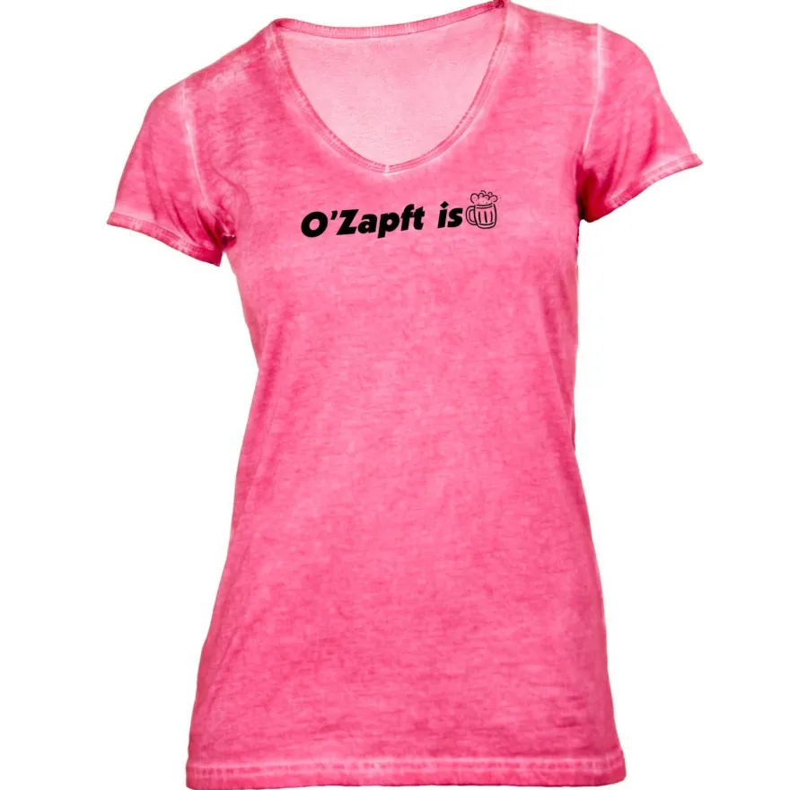 Damen T-Shirt V-Ausschnitt Oktoberfest - O Zapft Is Bierkrug