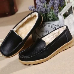 Damen Warme Slipper Schlupfen Wohnungen Frauen Rutschfest Winter Slip Bootsschuh