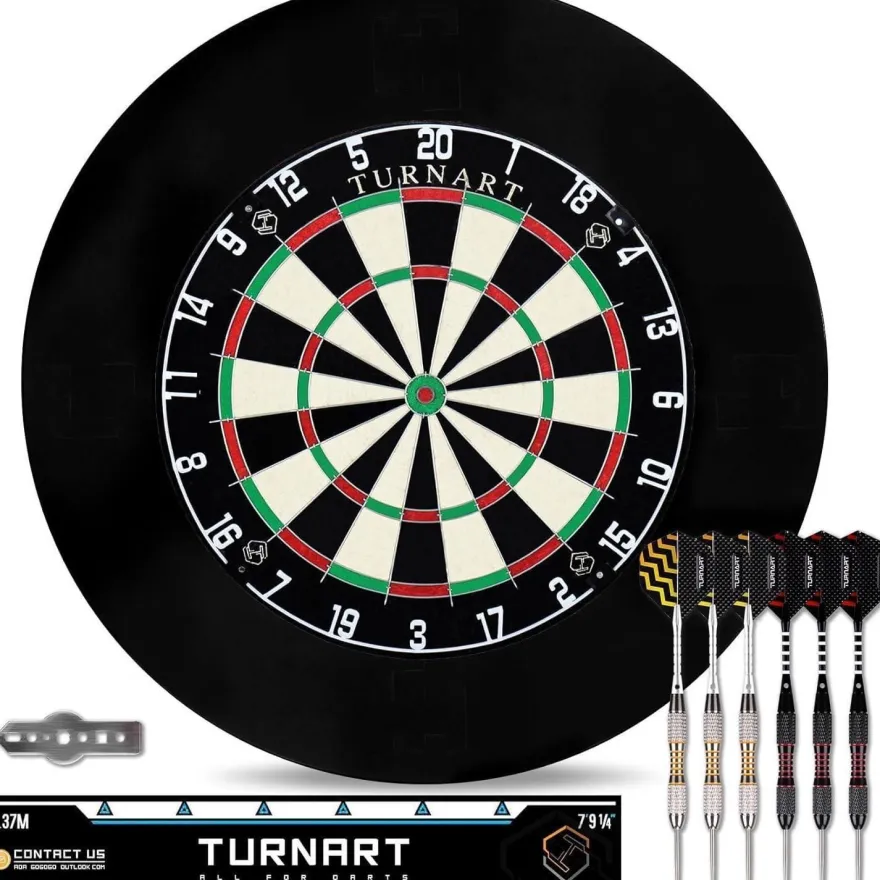 Dartscheibe Kork 45CM Steeldart 6 Dartpfeile Metallspitze Zahlenring Set