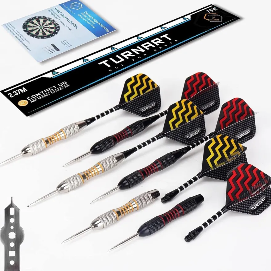 Dartscheibe Kork 45CM Steeldart 6 Dartpfeile Metallspitze Zahlenring Set