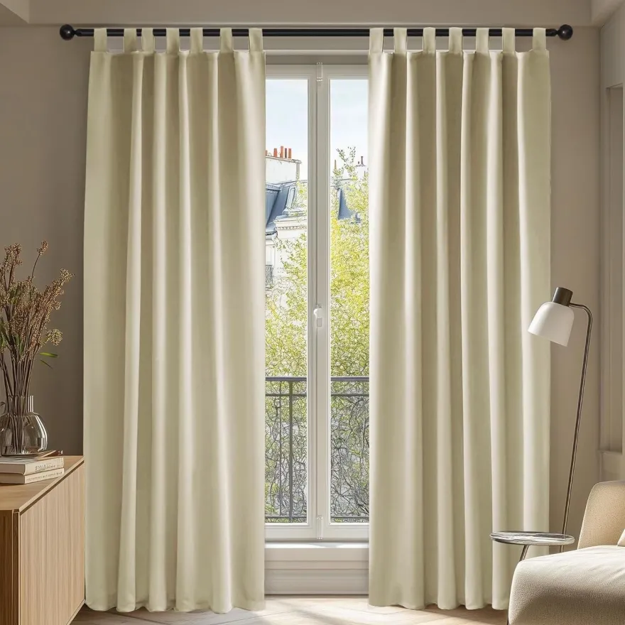 Deconovo Verdunkelnde Schlaufenvorhänge Beige 140 x 245 cm (2 Stück)