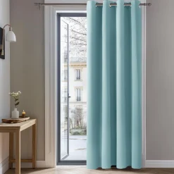 Deconovo Verdunkelungsvorhang Ösen Gardine 214x132 cm Himmelblau, 1 Stück