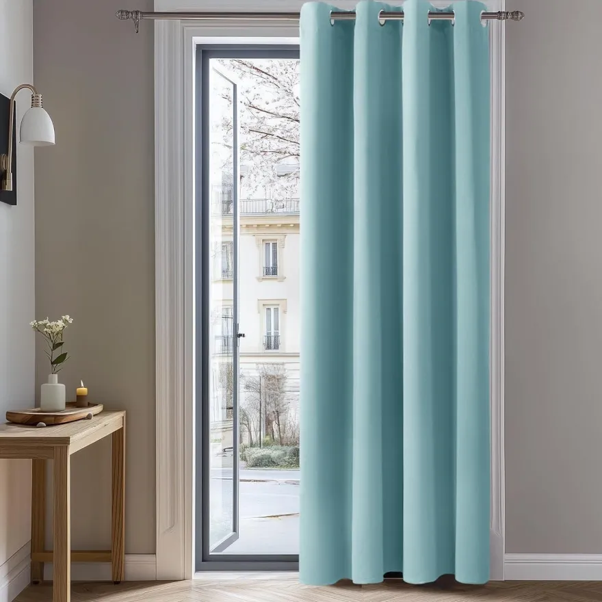 Deconovo Verdunkelungsvorhang Ösen Gardine 214x132 cm Himmelblau, 1 Stück