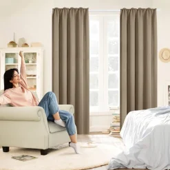 Deconovo Verdunklungsvorhänge mit Kräuselband, Kälteschutz, 245x140 cm, Taupe
