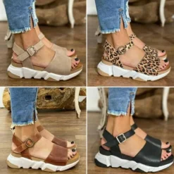 DE Damen Sommer Freizeit Plateau Offen Keilabsatz Schuhe Sandalen Knochelriemen
