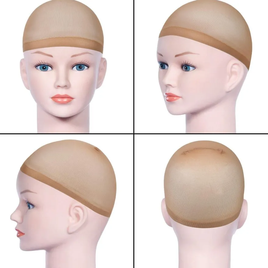 Dehnbare Nylon Haarnetz Perücke Kappen 4 Stück Nackt Beige URAQT